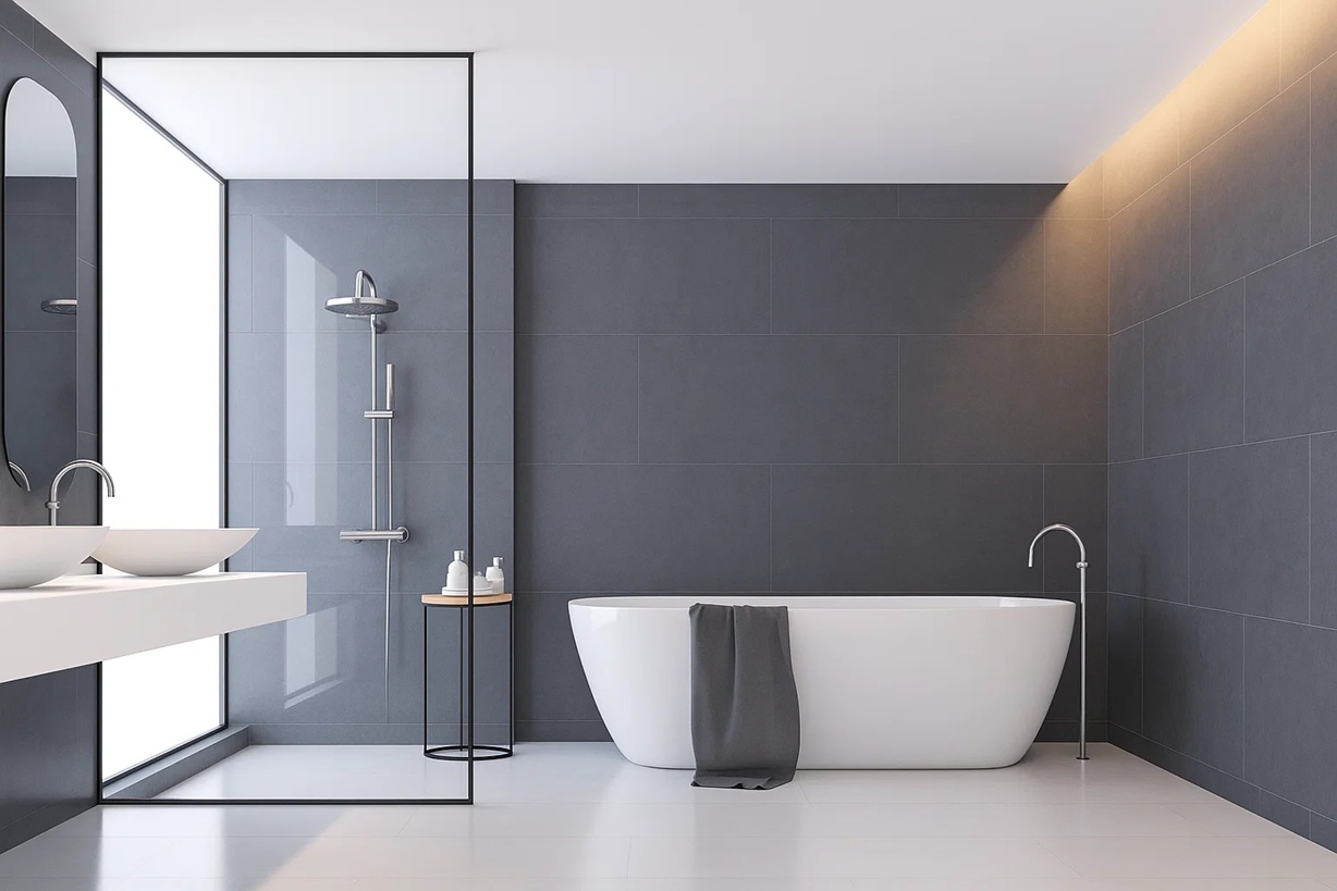 Minimalist bathroom with natural light