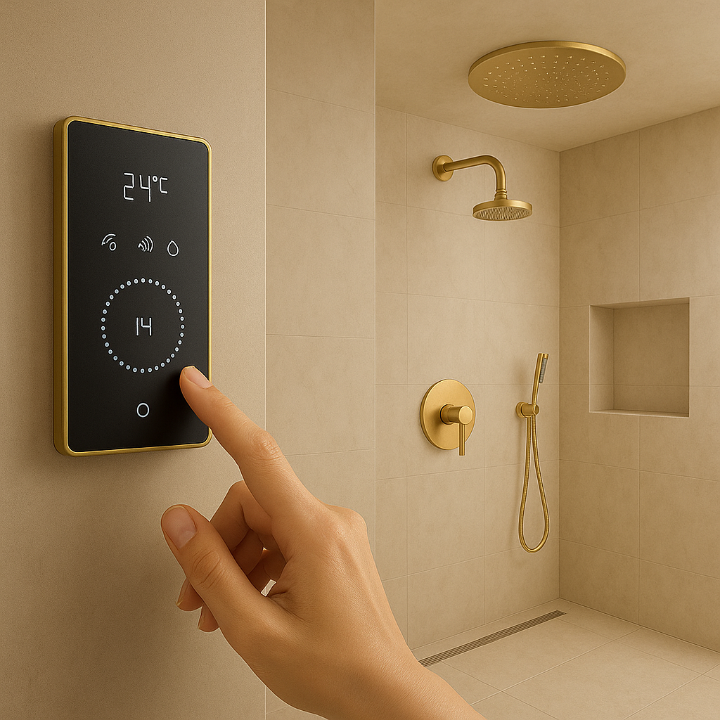 Spa smart shower layout with icons and digital control