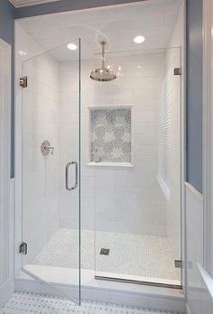 Contemporary shower with niche lighting and rain head