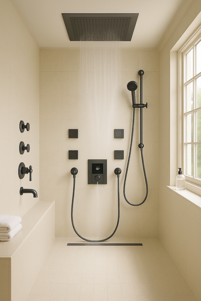 Fontana-style spa shower system for hospitality suites