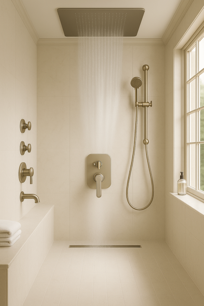 Vertical spa shower system with multiple unique functions