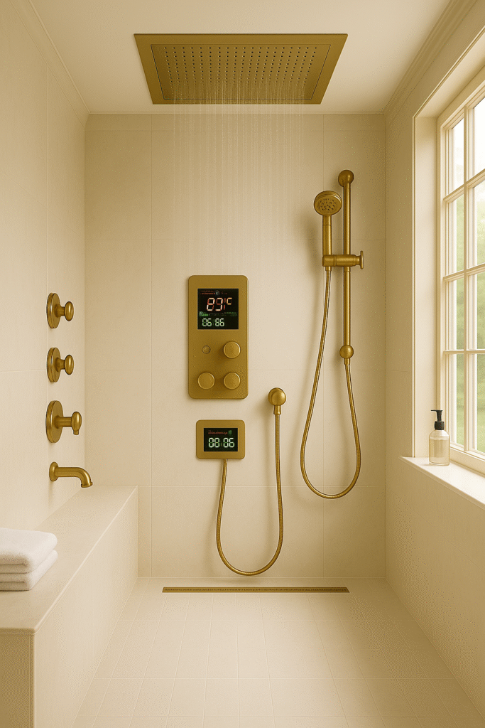 Hospitality spa shower showing clean lines and simple maintenance surfaces