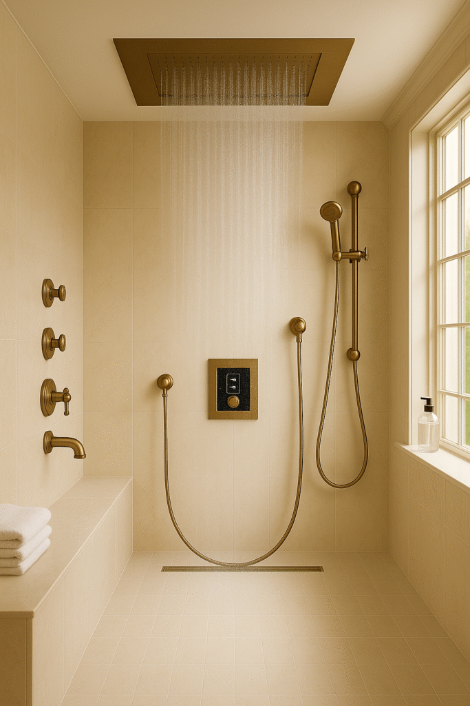 Premium spa smart shower with multiple heads and controls