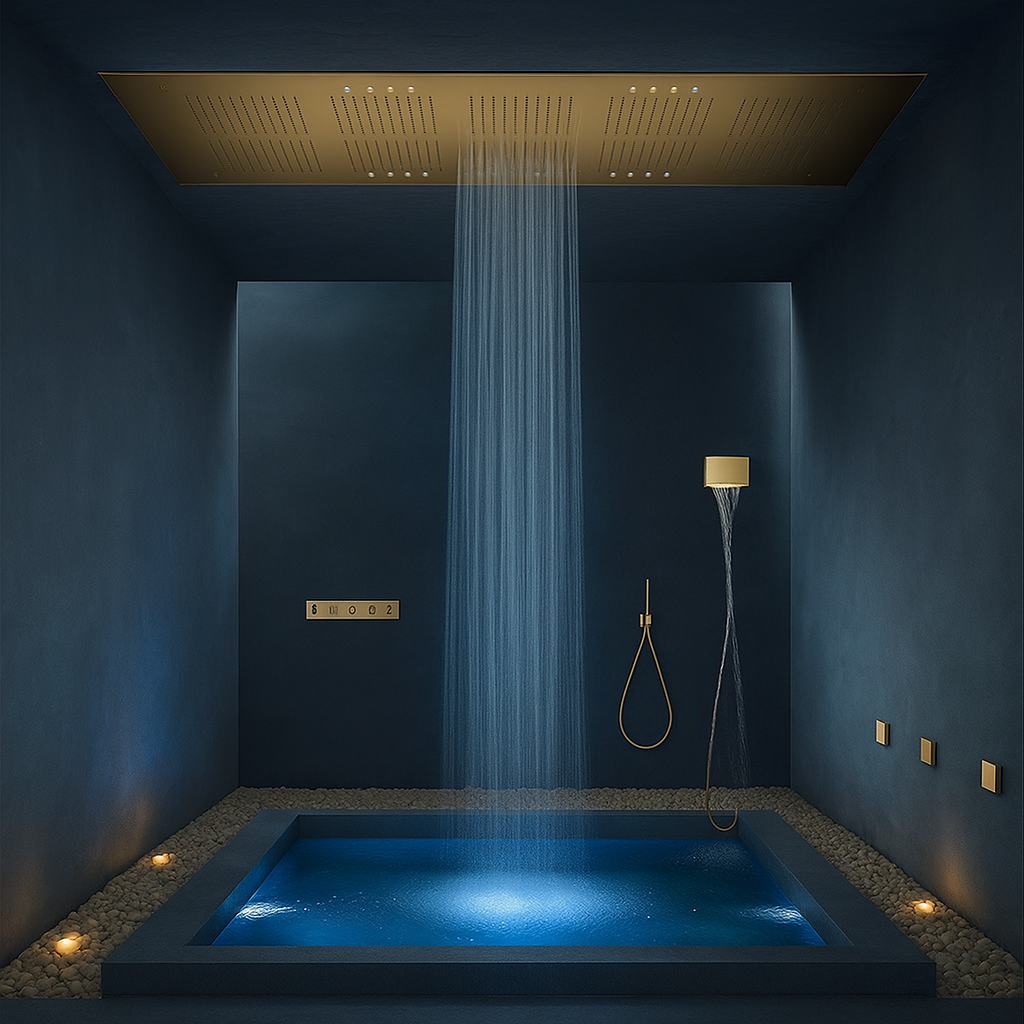 LED rainfall spa shower head with multiple spray patterns