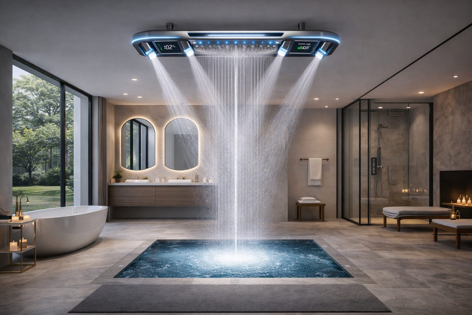 Hospitality professionals reviewing shower plans and guest bathroom specification documents