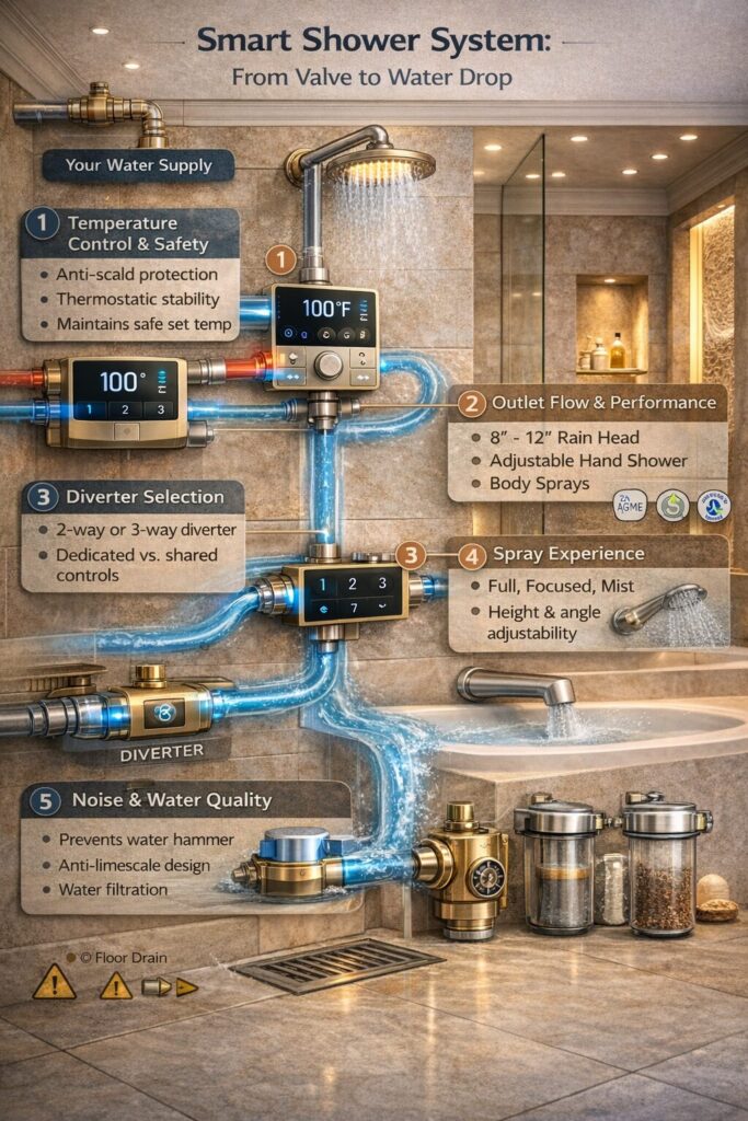 Digital spa shower control layout