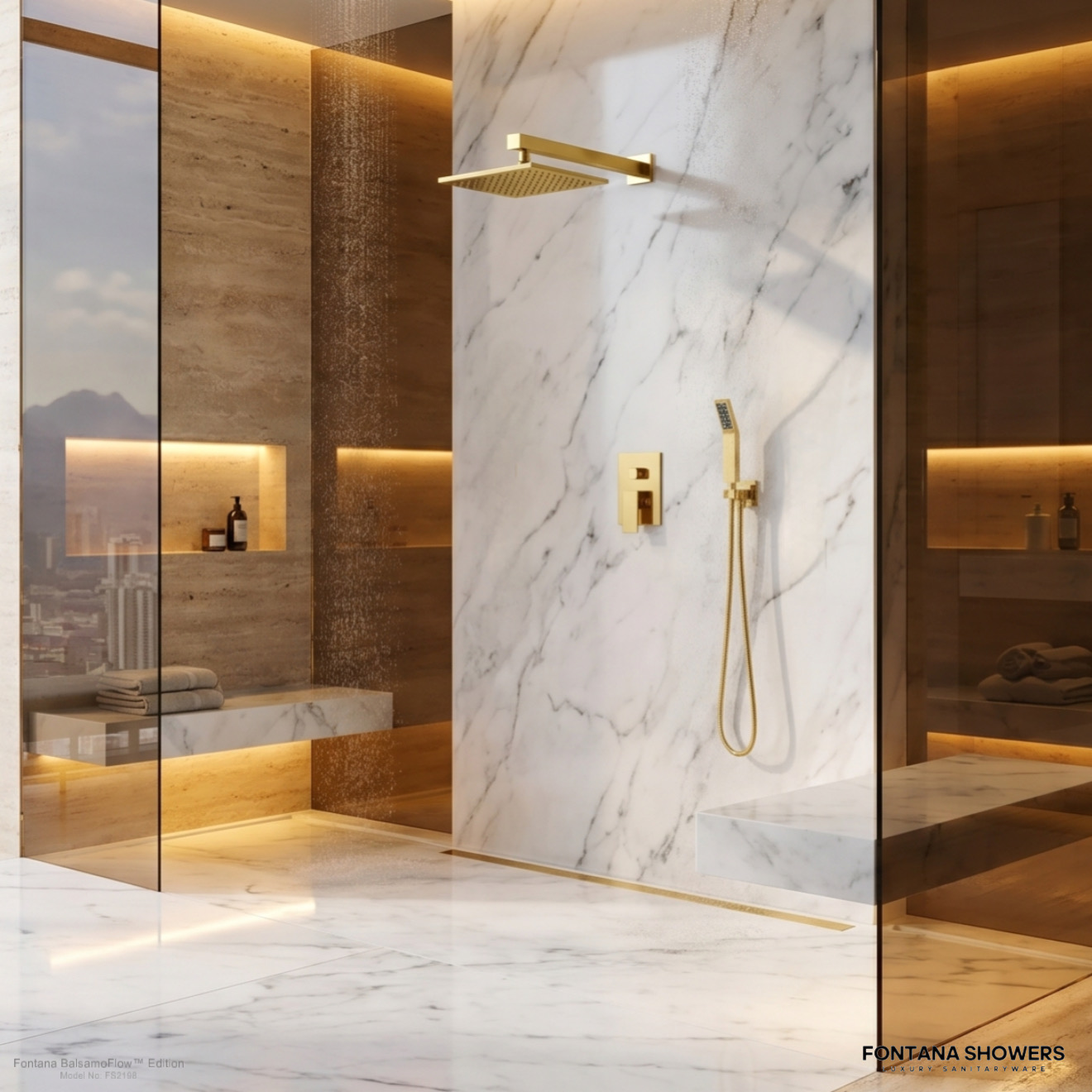 Boutique hotel shower with compact layout and glass partition