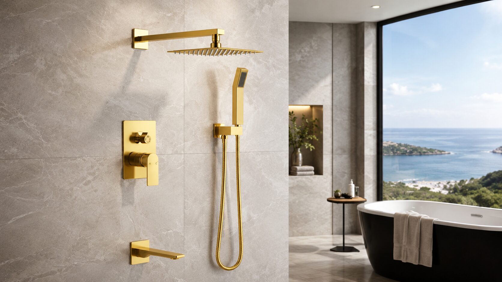 Guest using a comfortable hotel shower with rainfall spray and clean modern finishes
