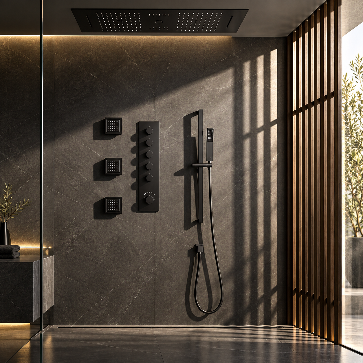 High-tech shower system concept for boutique hospitality bathrooms